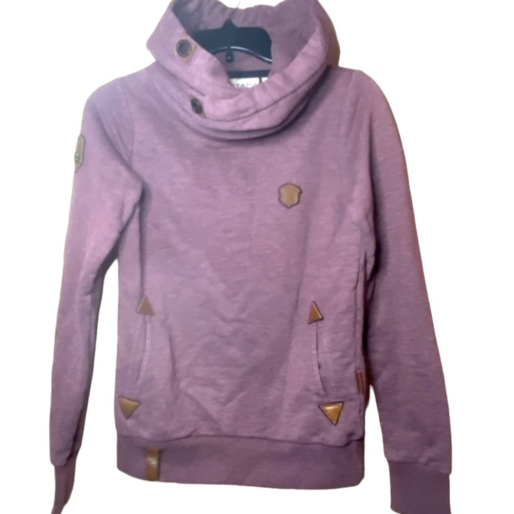 Naketano Brave New World Women Maroon Long Sleeve Pockets Pullover Hoodie Size S